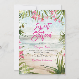 tropischer, blumenreicher Strand süß 16 Party Einladung