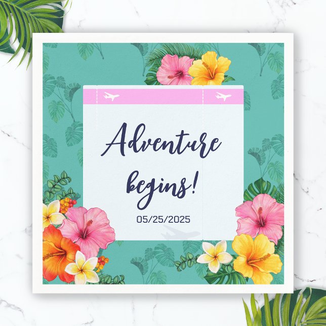 Tropischer Boarding Pass Hochzeit in Urlaubsort Serviette (Boarding Pass Wedding Reception Napkin)