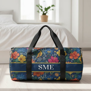 Tropischer Botanischer Hibiskus Floral Marineblau Duffle Bag