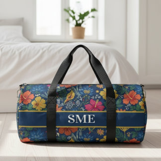 Tropischer Botanischer Hibiskus Floral Marineblau Duffle Bag