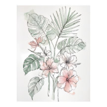 Tropischer botanischer Linienkunst-Wanddruck