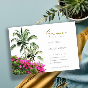 Tropischer Bougainville-Palmenbaum Rosa Grün Save The Date