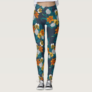 Tropischer Bouquet in Blau Leggings