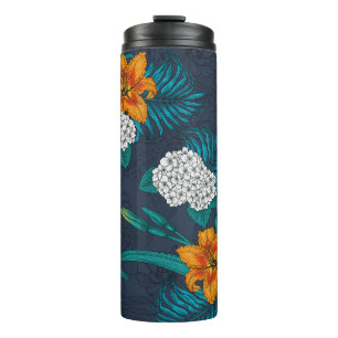 Tropischer Bouquet in Blau Thermosbecher