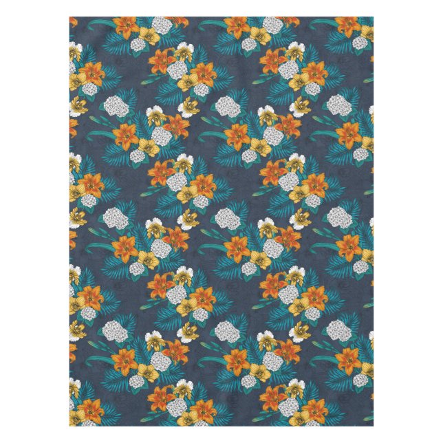 Tropischer Bouquet in Blau Tischdecke (Vorderseite)