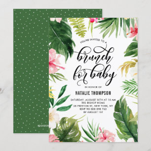 Tropischer Brunch mit floralen Rahmen für Baby Einladung