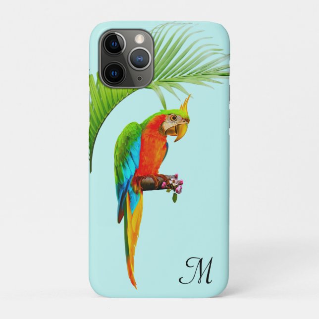 Tropischer bunter Ara-Vogel & Monogramm Case-Mate iPhone Hülle (Rückseite)