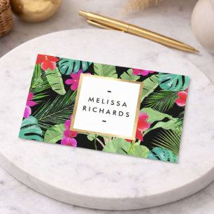 Tropischer Chic Druck Watercolor Designer Schwarz Visitenkarte
