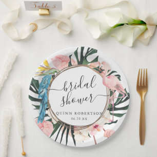Tropischer Chic Flamingo Florales Brautbad Pappteller