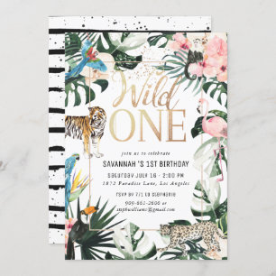 Tropischer Chic  Gold Wild One Birthday Party Einladung