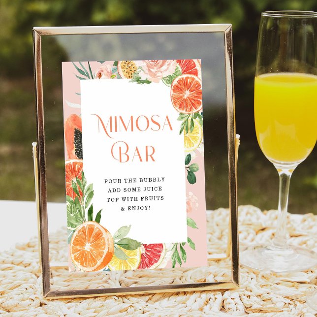 Tropischer Citrus Brautparty Mimosa Bar Sign Poster (Von Creator hochgeladen)