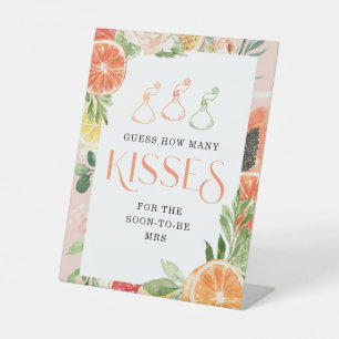 Tropischer Citrus Brautparty Wie viele Küsse singe Sockelschild