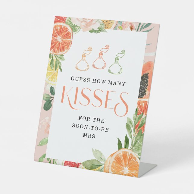 Tropischer Citrus Brautparty Wie viele Küsse singe Sockelschild (Vorderseite)