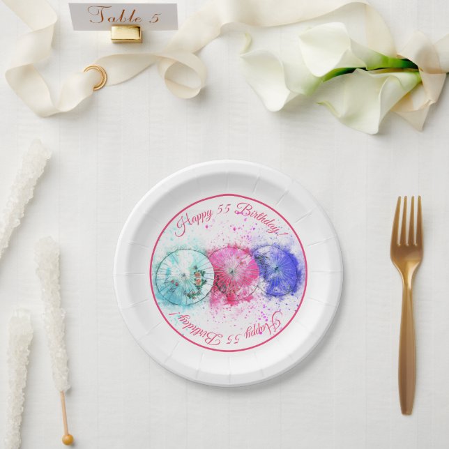 Tropischer Cocktail Drink Umbrellas 55. Geburtstag Pappteller (Hochzeit)