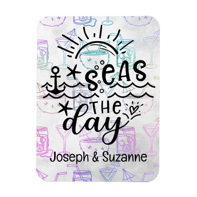 Tropischer Cocktail Personalisiert Seas the Day Cr Magnet (Vertikal)
