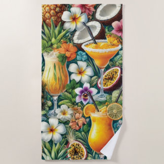 Tropischer Cocktail und Blumendesign Strandtuch