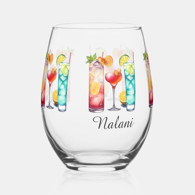 Tropischer Cocktails individuelle Name Weinglas Ohne Stiel (Vorderseite)