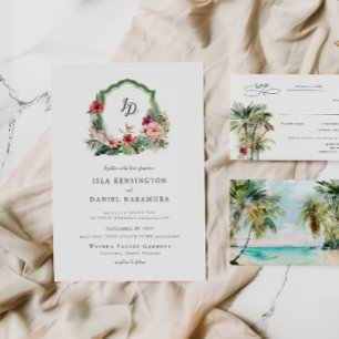 Tropischer Crest Hibiskus Hawaii Ziel Hochzeit Einladung