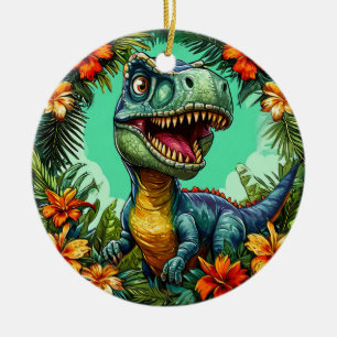 Tropischer Dinosaurier Blumiger Keramik Urlaub Ornament
