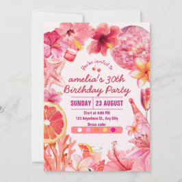 Tropischer Disco-Geburtstag Sommer Pink Party Gebu Einladung