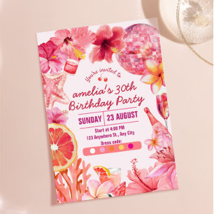Tropischer Disco-Geburtstag Sommer Pink Party Gebu Einladung
