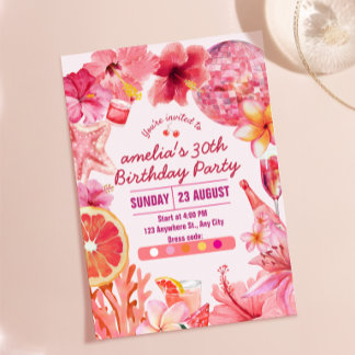 Tropischer Disco-Geburtstag Sommer Pink Party Gebu Einladung