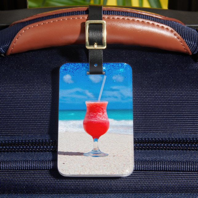 Tropischer Drink am Strand gefroren mit Monogramm Gepäckanhänger (Vorderseite Insitu 2)