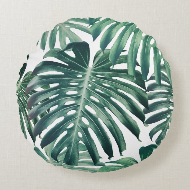 Tropischer Dschungel Blätter floraler Hintergrund Rundes Kissen (Vorderseite)