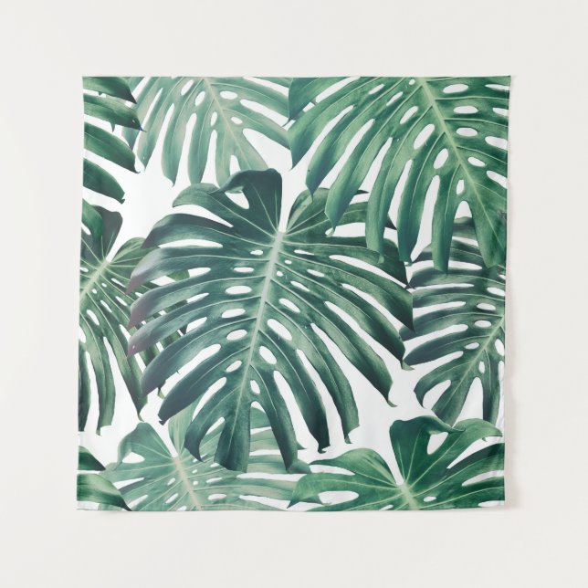 Tropischer Dschungel Blätter floraler Hintergrund Wandteppich (Vorderseite)