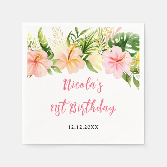 Tropischer Dschungel-Blumen-Geburtstag Serviette (Vorderseite)