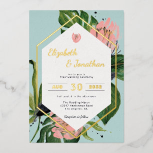 Tropischer Dschungel-Blumen-modern pinke Blume & B Folieneinladung