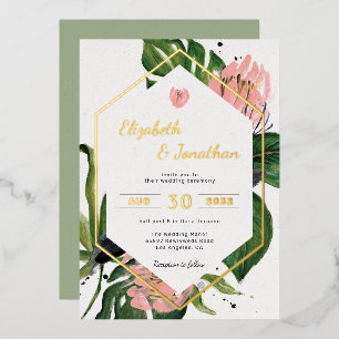 Tropischer Dschungel Blumen modern rosa Blume & Bl Folieneinladung