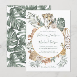 Tropischer Dschungel Cheetah Palm Wreath Wedding Einladung