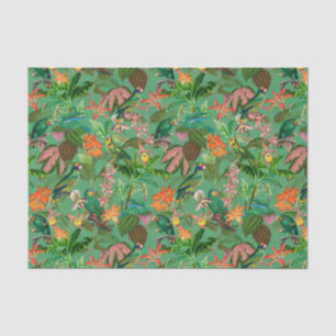 Tropischer Dschungel mit Papageien und Blume - grü Seidenpapier