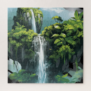 Tropischer Dschungel mit Wasserfall Puzzle