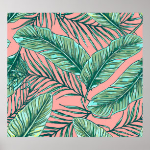 Tropischer Dschungel: Muster der Palmen-Blätter Poster
