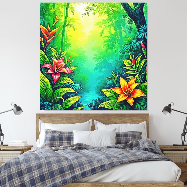Tropischer Dschungel - Oasis Design Leinwanddruck (Insitu (Schlafzimmer))