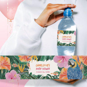 Tropischer Dschungel Papagei Aquarell Babyparty Wasserflaschenetikett