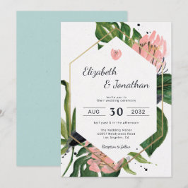 Tropischer Dschungel rosa Blume & Blätter floralmo Einladung