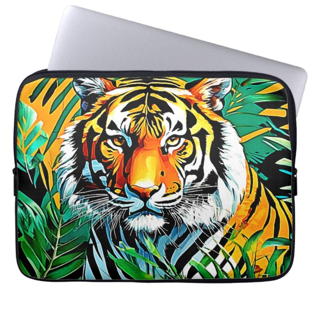 Tropischer Dschungel Tiger Blickdesign Laptopschutzhülle (Vorderseite)