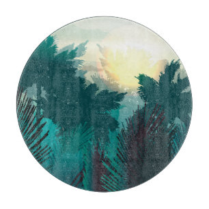 Tropischer Dschungel: Vintage Morgenlandschaft. Schneidebrett
