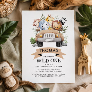 Tropischer Dschungelsafari-Geburtstag "Wild One" Einladung
