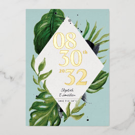 Tropischer Dschungelwein, modern blau Save the Dat Folieneinladung