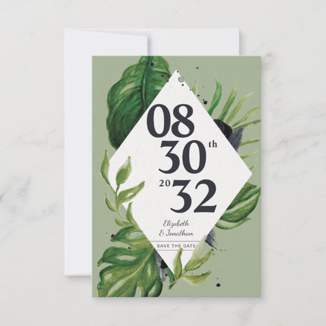 Tropischer Dschungelwein, modern grün Save the Dat (Vorderseite)