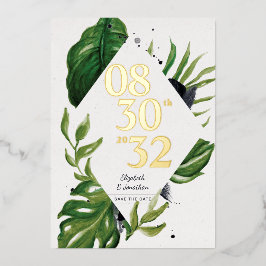 Tropischer Dschungelwein, modern weiß Save the Dat Folieneinladung