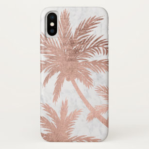 Tropischer einfacher Rosengoldpalme-Weißmarmor Case-Mate iPhone Hülle