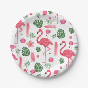 Tropischer eleganter Flamingo des rosa Aquarells Pappteller