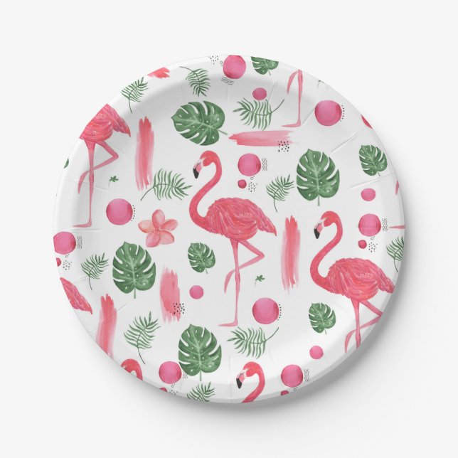 Tropischer eleganter Flamingo des rosa Aquarells Pappteller (Vorderseite)