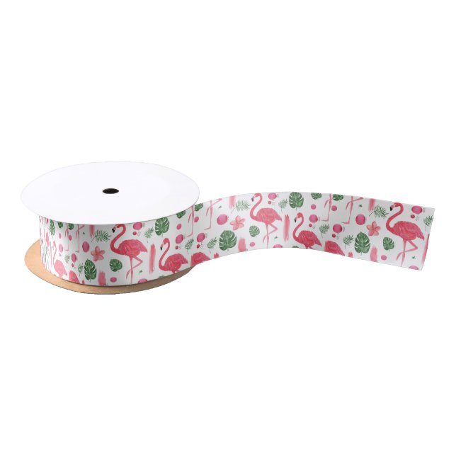 Tropischer eleganter Flamingo des rosa Aquarells Satinband (Spule)