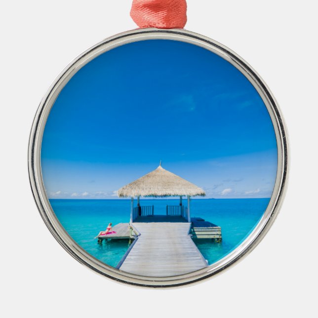 Tropischer Erholungsort des Paradies-Strand-|, Ornament Aus Metall (Vorne)